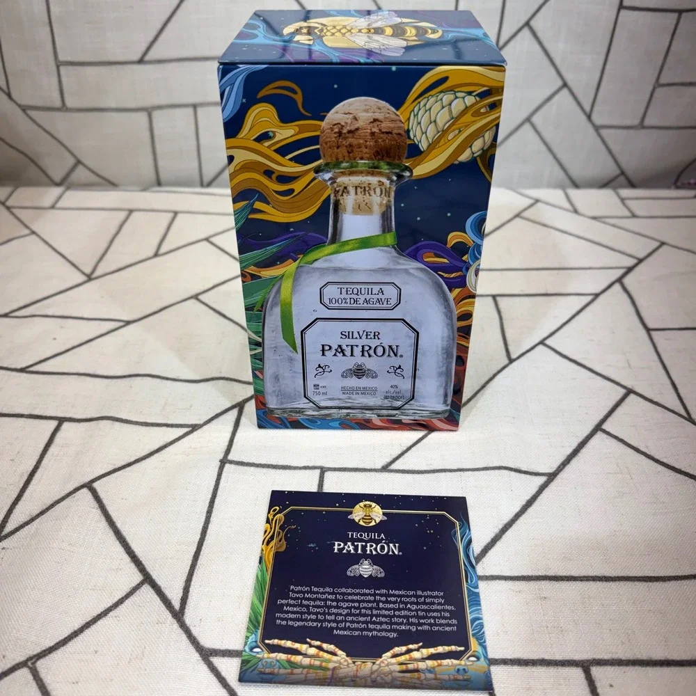 Patron Silver Tequila Limited Edition Tin Tavo Montañez Blue Aztec Art 750ml